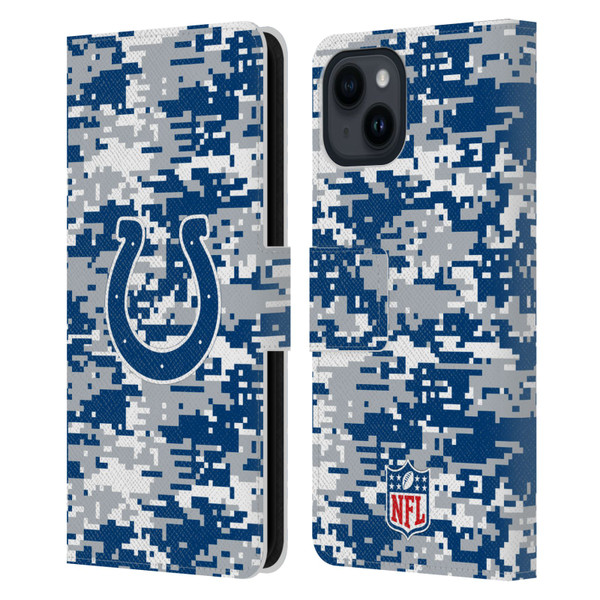 NFL Indianapolis Colts Graphics Digital Camouflage Leather Book Wallet Case Cover For Apple iPhone 15