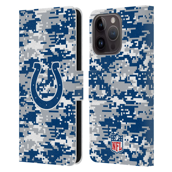 NFL Indianapolis Colts Graphics Digital Camouflage Leather Book Wallet Case Cover For Apple iPhone 15 Pro