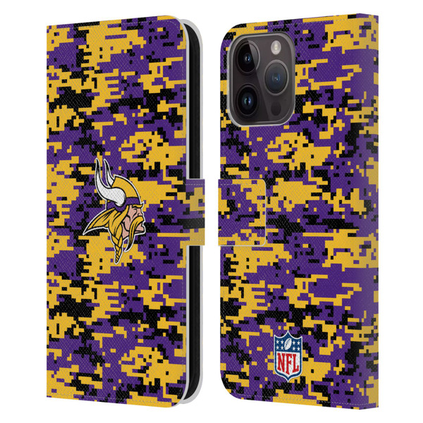 NFL Minnesota Vikings Graphics Digital Camouflage Leather Book Wallet Case Cover For Apple iPhone 15 Pro Max