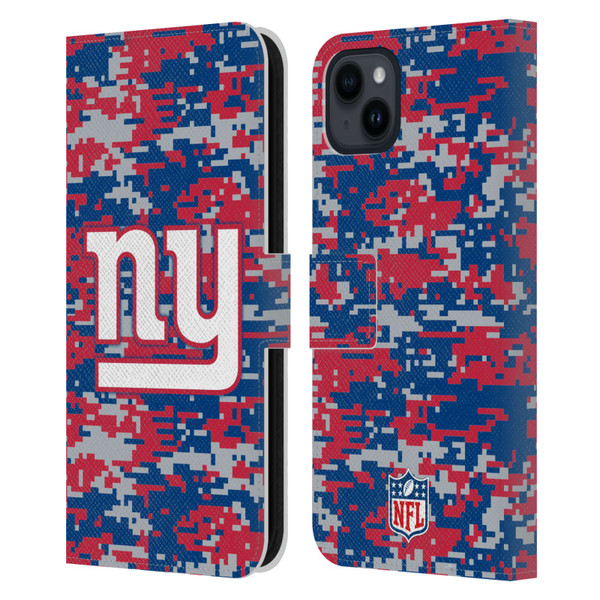 NFL New York Giants Graphics Digital Camouflage Leather Book Wallet Case Cover For Apple iPhone 15 Plus