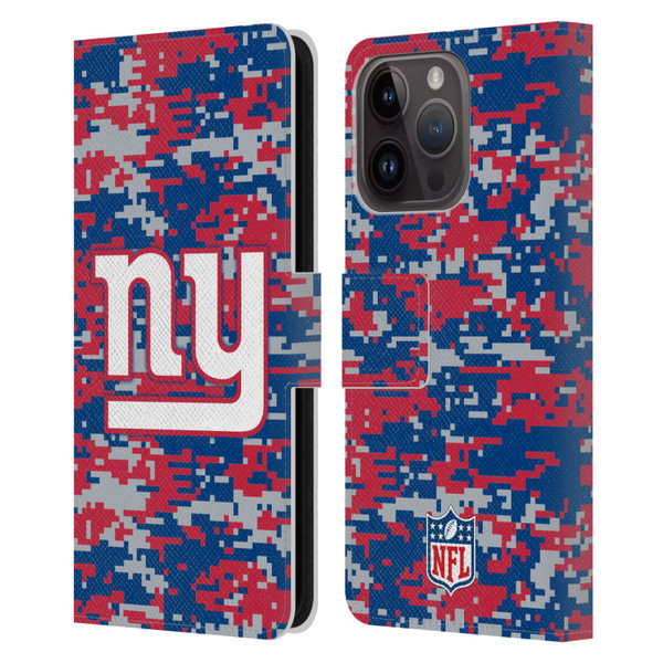 NFL New York Giants Graphics Digital Camouflage Leather Book Wallet Case Cover For Apple iPhone 15 Pro