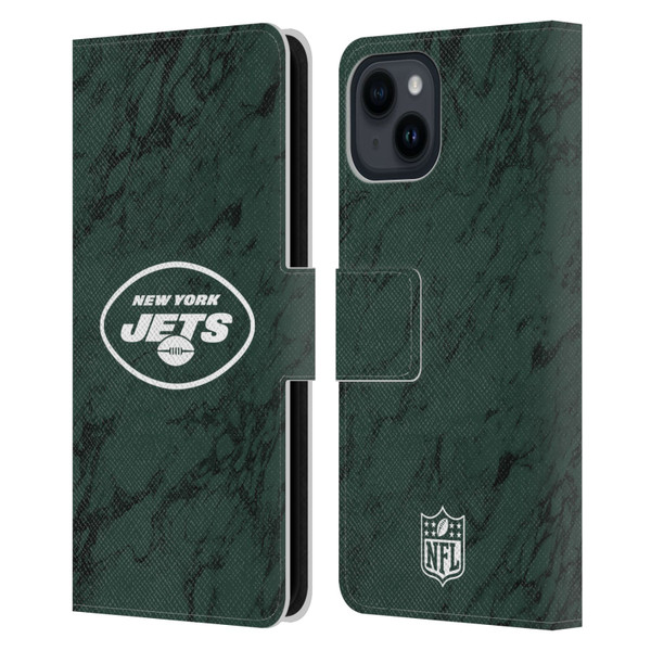NFL New York Jets Graphics Coloured Marble Leather Book Wallet Case Cover For Apple iPhone 15
