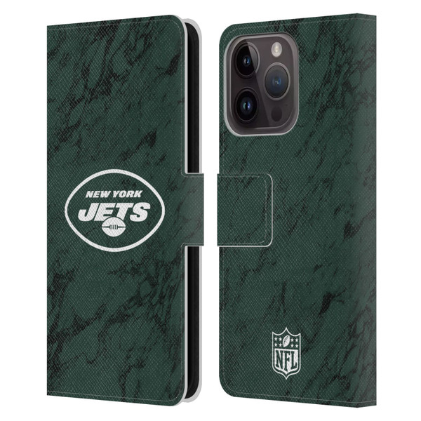 NFL New York Jets Graphics Coloured Marble Leather Book Wallet Case Cover For Apple iPhone 15 Pro
