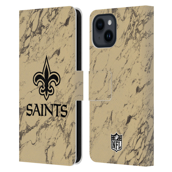 NFL New Orleans Saints Graphics Coloured Marble Leather Book Wallet Case Cover For Apple iPhone 15