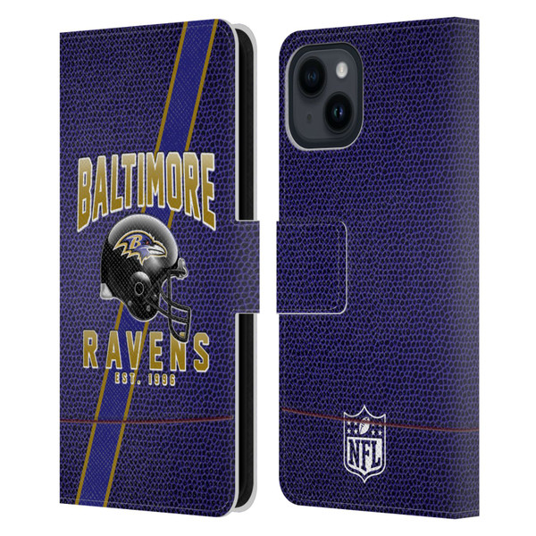 NFL Baltimore Ravens Logo Art Football Stripes Leather Book Wallet Case Cover For Apple iPhone 15
