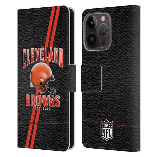 NFL Cleveland Browns Logo Art Football Stripes Leather Book Wallet Case Cover For Apple iPhone 15 Pro