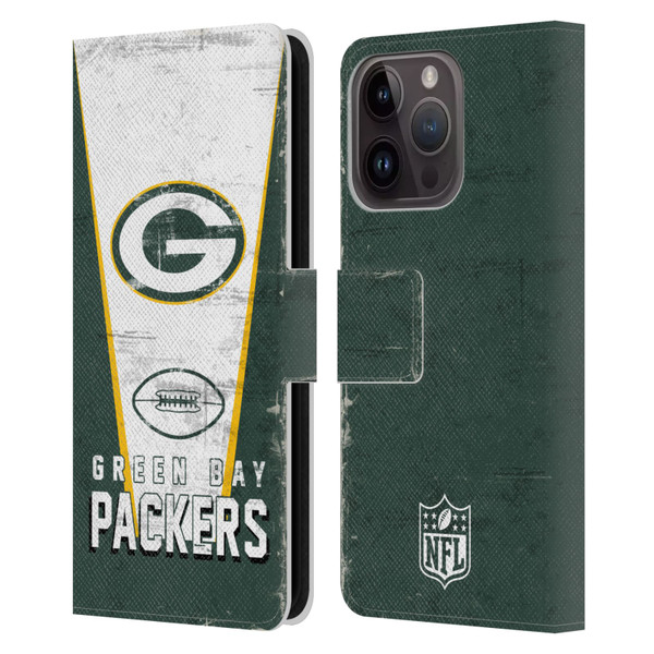 NFL Green Bay Packers Logo Art Banner Leather Book Wallet Case Cover For Apple iPhone 15 Pro