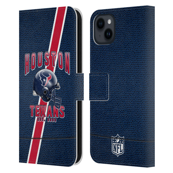 NFL Houston Texans Logo Art Football Stripes Leather Book Wallet Case Cover For Apple iPhone 15 Plus
