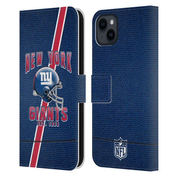 NFL New York Giants Logo Art Football Stripes Leather Book Wallet Case Cover For Apple iPhone 15 Plus