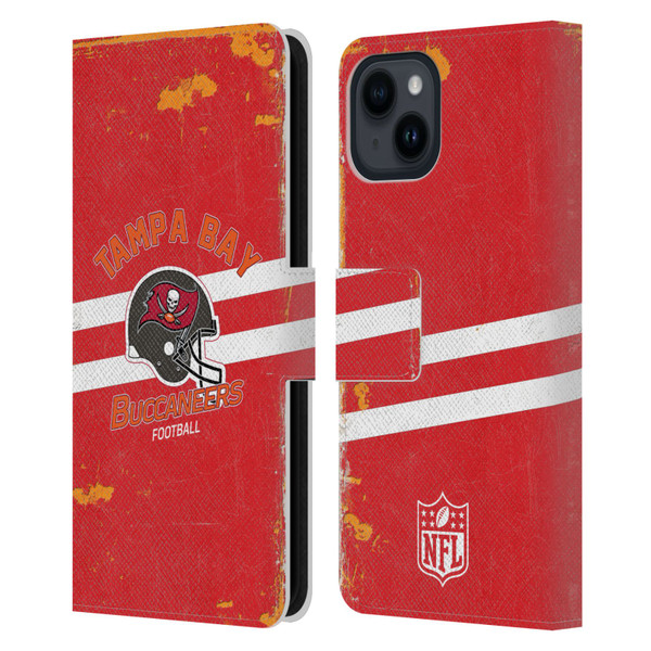 NFL Tampa Bay Buccaneers Logo Art Helmet Distressed Leather Book Wallet Case Cover For Apple iPhone 15