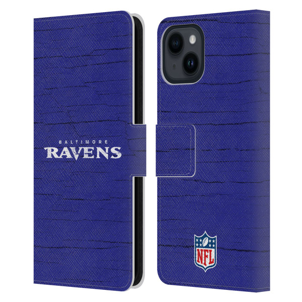 NFL Baltimore Ravens Logo Distressed Look Leather Book Wallet Case Cover For Apple iPhone 15