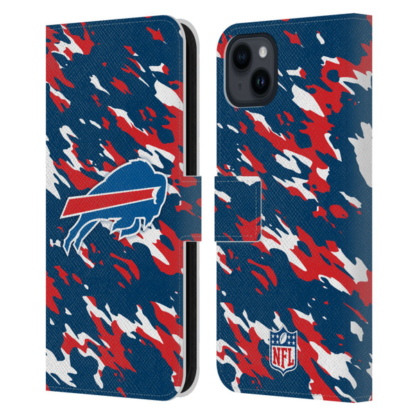 NFL Buffalo Bills Logo Camou Leather Book Wallet Case Cover For Apple iPhone 15 Plus