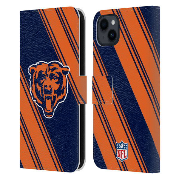 NFL Chicago Bears Artwork Stripes Leather Book Wallet Case Cover For Apple iPhone 15 Plus