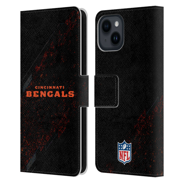 NFL Cincinnati Bengals Logo Blur Leather Book Wallet Case Cover For Apple iPhone 15