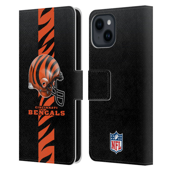 NFL Cincinnati Bengals Logo Helmet Leather Book Wallet Case Cover For Apple iPhone 15