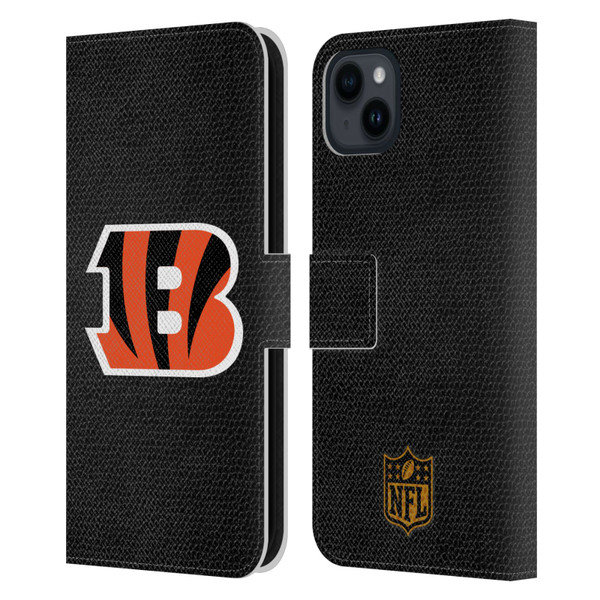 NFL Cincinnati Bengals Logo Football Leather Book Wallet Case Cover For Apple iPhone 15 Plus