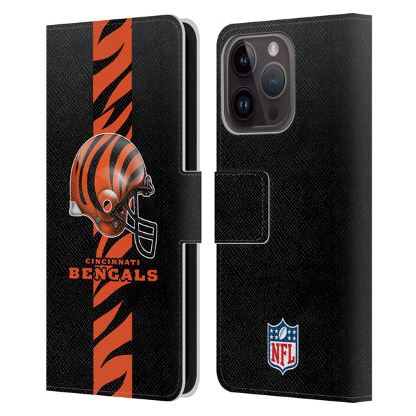 NFL Cincinnati Bengals Logo Helmet Leather Book Wallet Case Cover For Apple iPhone 15 Pro
