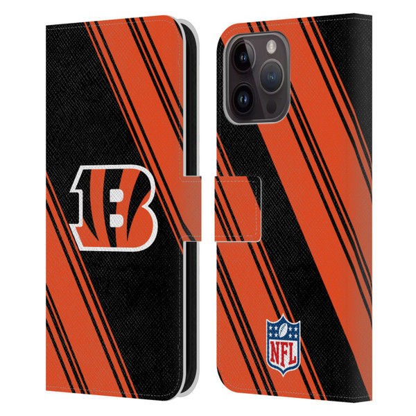 NFL Cincinnati Bengals Artwork Stripes Leather Book Wallet Case Cover For Apple iPhone 15 Pro Max