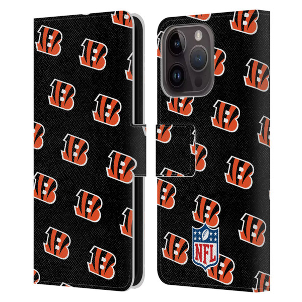 NFL Cincinnati Bengals Artwork Patterns Leather Book Wallet Case Cover For Apple iPhone 15 Pro