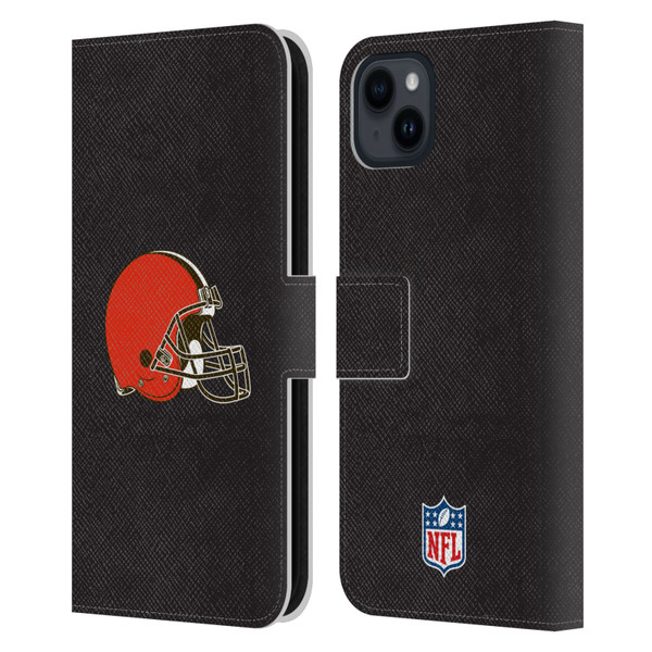 NFL Cleveland Browns Logo Plain Leather Book Wallet Case Cover For Apple iPhone 15 Plus