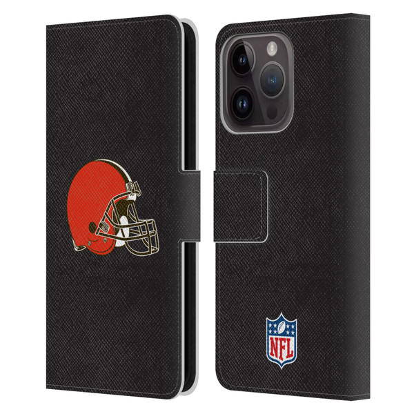 NFL Cleveland Browns Logo Plain Leather Book Wallet Case Cover For Apple iPhone 15 Pro