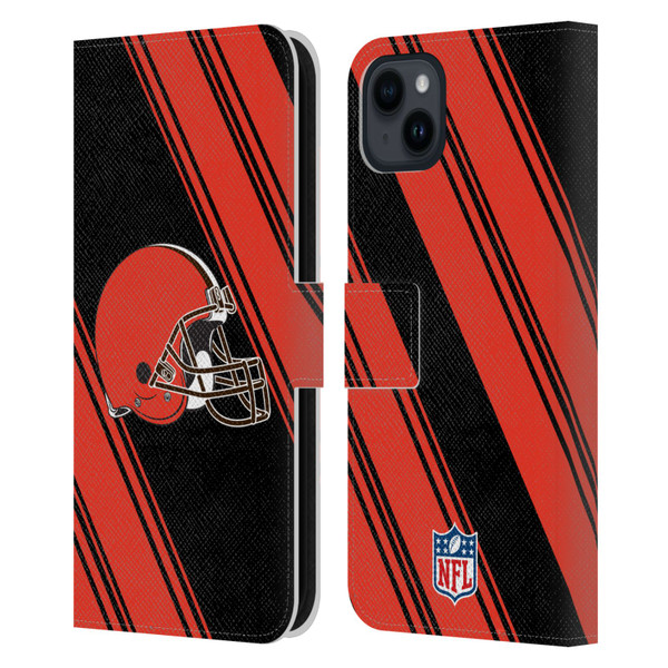 NFL Cleveland Browns Artwork Stripes Leather Book Wallet Case Cover For Apple iPhone 15 Plus