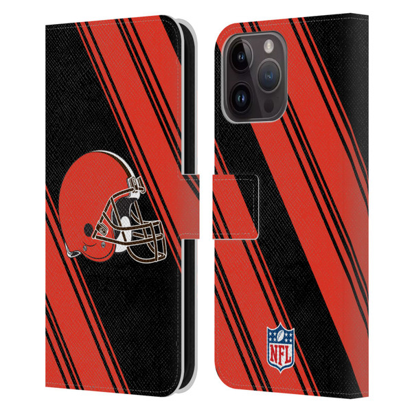 NFL Cleveland Browns Artwork Stripes Leather Book Wallet Case Cover For Apple iPhone 15 Pro Max