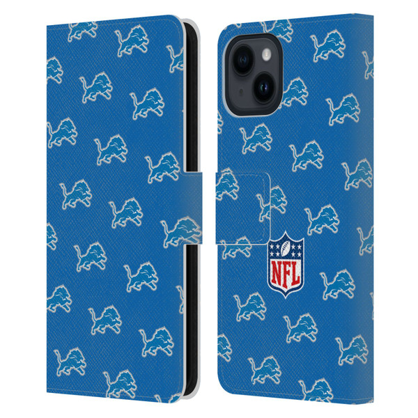 NFL Detroit Lions Artwork Patterns Leather Book Wallet Case Cover For Apple iPhone 15