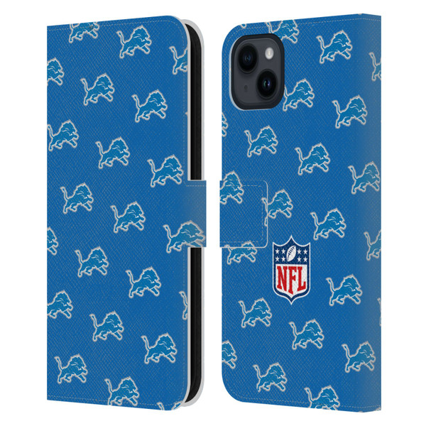 NFL Detroit Lions Artwork Patterns Leather Book Wallet Case Cover For Apple iPhone 15 Plus