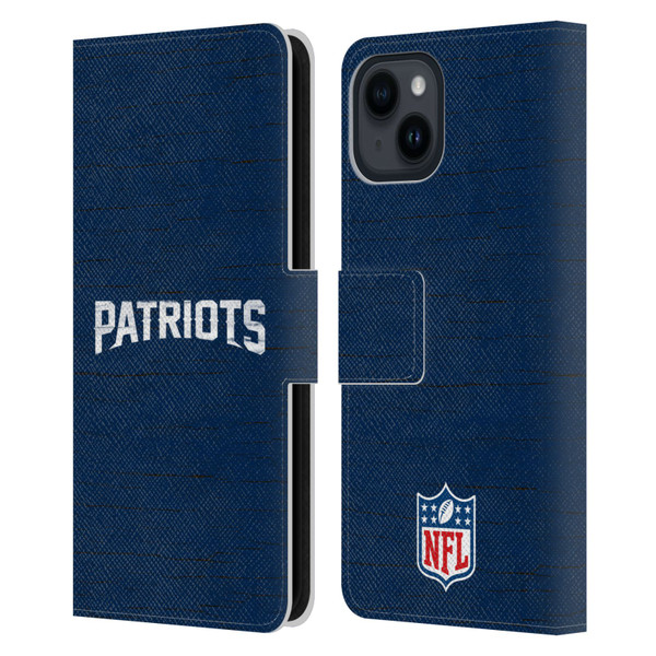 NFL New England Patriots Logo Distressed Look Leather Book Wallet Case Cover For Apple iPhone 15
