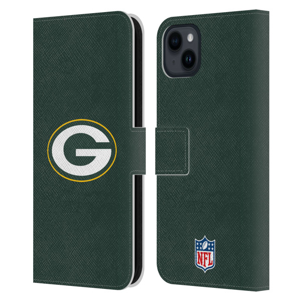 NFL Green Bay Packers Logo Plain Leather Book Wallet Case Cover For Apple iPhone 15 Plus