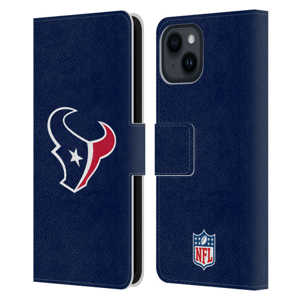 NFL Houston Texans Logo Plain Leather Book Wallet Case Cover For Apple iPhone 15