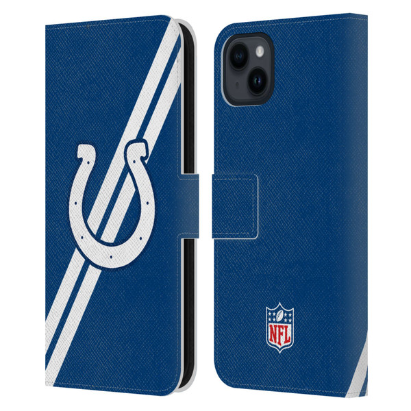 NFL Indianapolis Colts Logo Stripes Leather Book Wallet Case Cover For Apple iPhone 15 Plus