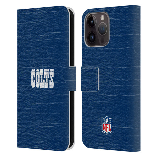 NFL Indianapolis Colts Logo Distressed Look Leather Book Wallet Case Cover For Apple iPhone 15 Pro Max