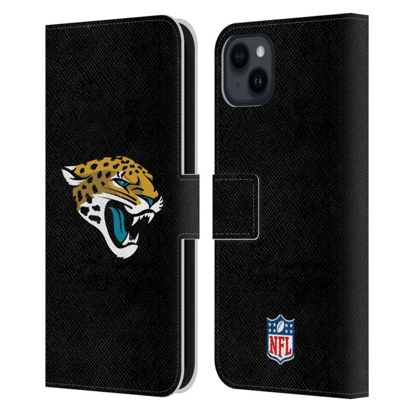 NFL Jacksonville Jaguars Logo Plain Leather Book Wallet Case Cover For Apple iPhone 15 Plus
