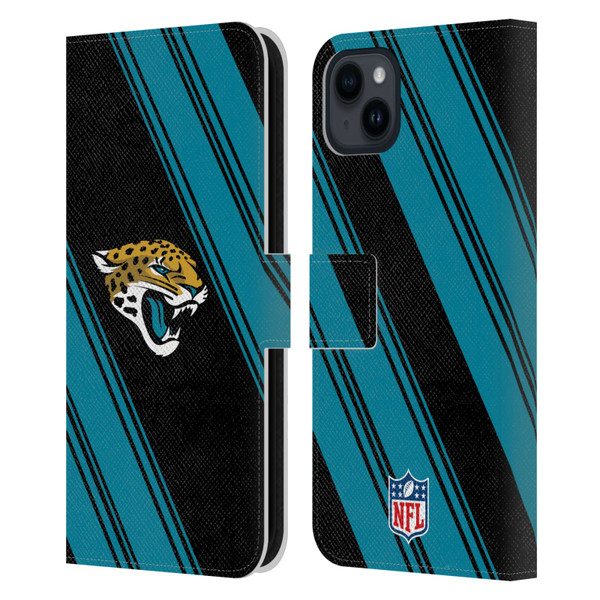 NFL Jacksonville Jaguars Artwork Stripes Leather Book Wallet Case Cover For Apple iPhone 15 Plus