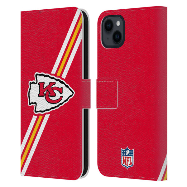 NFL Kansas City Chiefs Logo Stripes Leather Book Wallet Case Cover For Apple iPhone 15 Plus