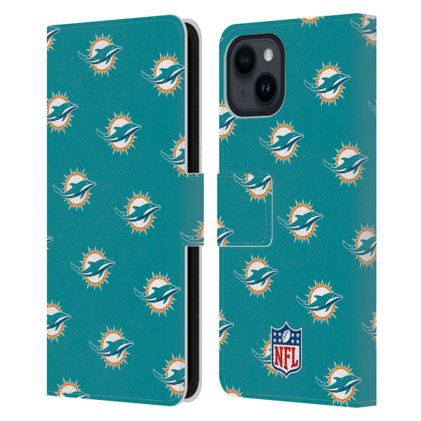 NFL Miami Dolphins Artwork Patterns Leather Book Wallet Case Cover For Apple iPhone 15
