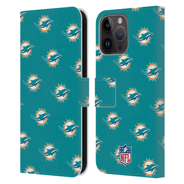 NFL Miami Dolphins Artwork Patterns Leather Book Wallet Case Cover For Apple iPhone 15 Pro Max