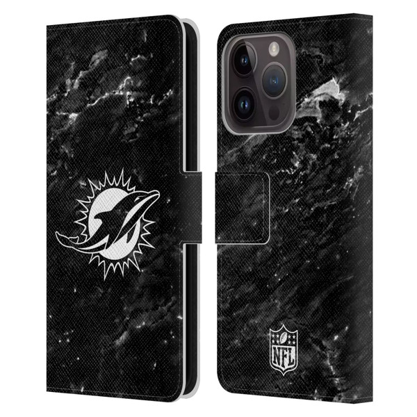 NFL Miami Dolphins Artwork Marble Leather Book Wallet Case Cover For Apple iPhone 15 Pro