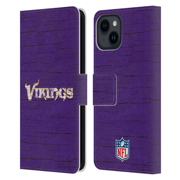 NFL Minnesota Vikings Logo Distressed Look Leather Book Wallet Case Cover For Apple iPhone 15 NFL Minnesota Vikings Logo Distressed Look Leather Book Wallet Case Cover For Apple iPhone 15