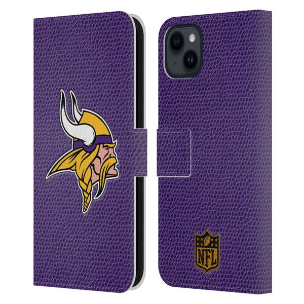 NFL Minnesota Vikings Logo Football Leather Book Wallet Case Cover For Apple iPhone 15 Plus