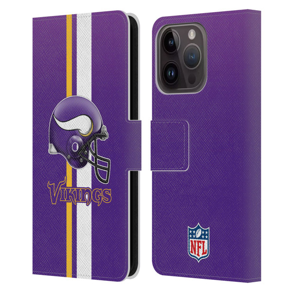 NFL Minnesota Vikings Logo Helmet Leather Book Wallet Case Cover For Apple iPhone 15 Pro