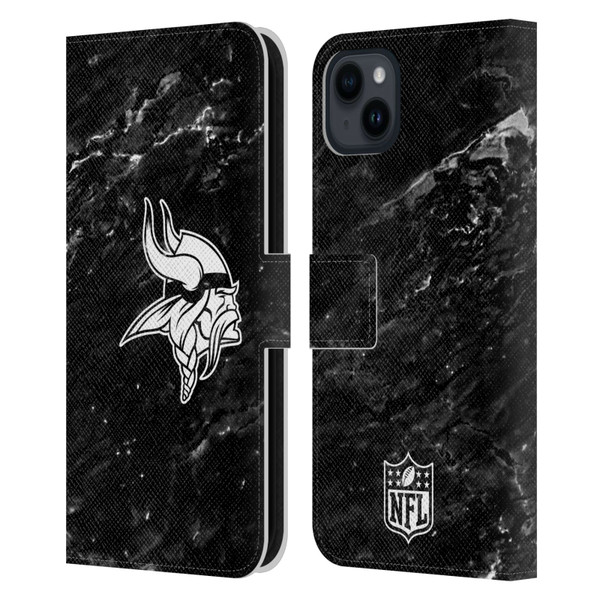 NFL Minnesota Vikings Artwork Marble Leather Book Wallet Case Cover For Apple iPhone 15 Plus