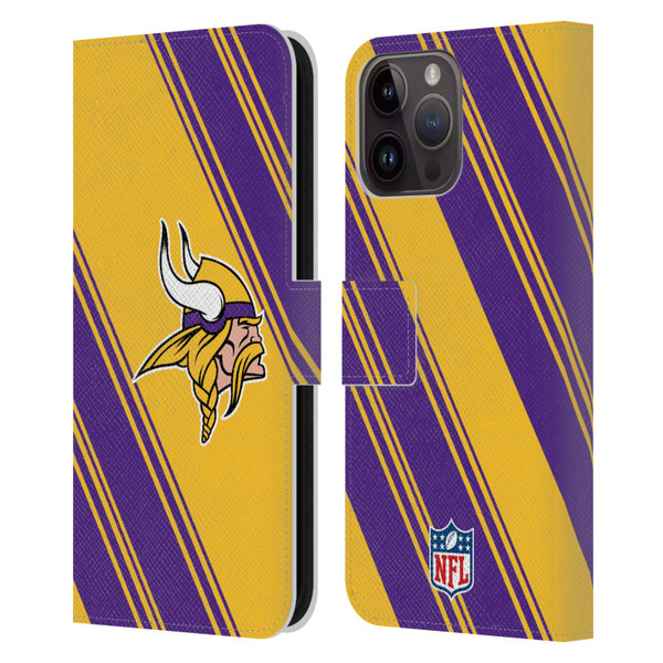 NFL Minnesota Vikings Artwork Stripes Leather Book Wallet Case Cover For Apple iPhone 15 Pro Max