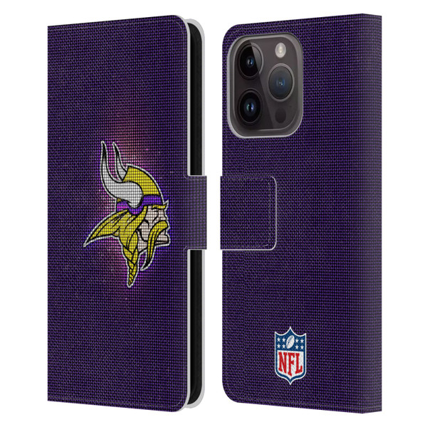 NFL Minnesota Vikings Artwork LED Leather Book Wallet Case Cover For Apple iPhone 15 Pro