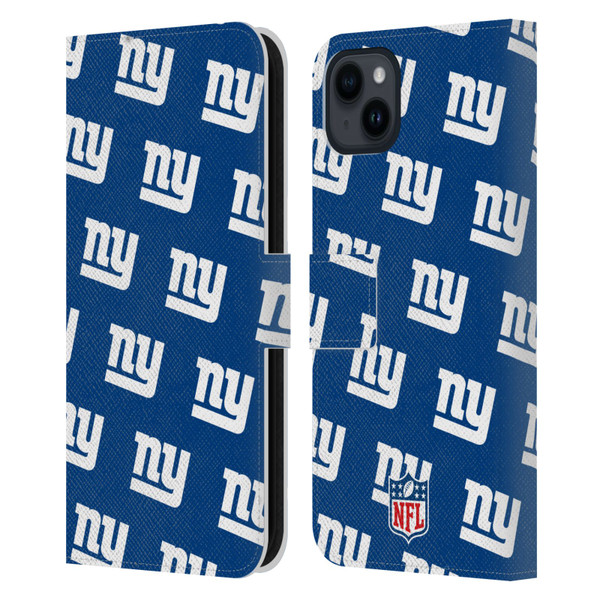 NFL New York Giants Artwork Patterns Leather Book Wallet Case Cover For Apple iPhone 15 Plus