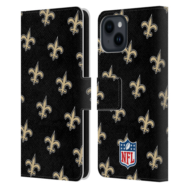 NFL New Orleans Saints Artwork Patterns Leather Book Wallet Case Cover For Apple iPhone 15