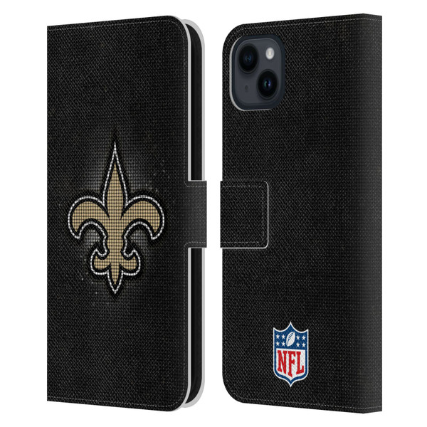 NFL New Orleans Saints Artwork LED Leather Book Wallet Case Cover For Apple iPhone 15 Plus