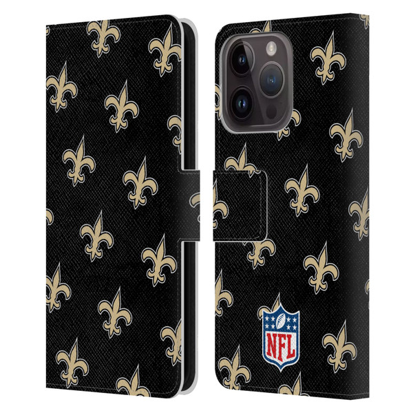 NFL New Orleans Saints Artwork Patterns Leather Book Wallet Case Cover For Apple iPhone 15 Pro